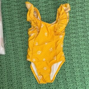 Cat & Jack Yellow Floral Ruffle Swimsuit